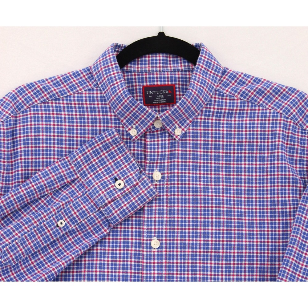 UNTUCKit Check‎ Shirt mens Large Slim Fit Button Long Sleeve Preppy Colorful